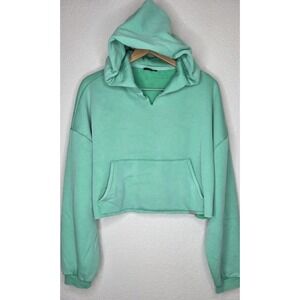 New Sumwon Oversized Cropped Hoodie Women S Green Distressed Boho Grunge Lounge